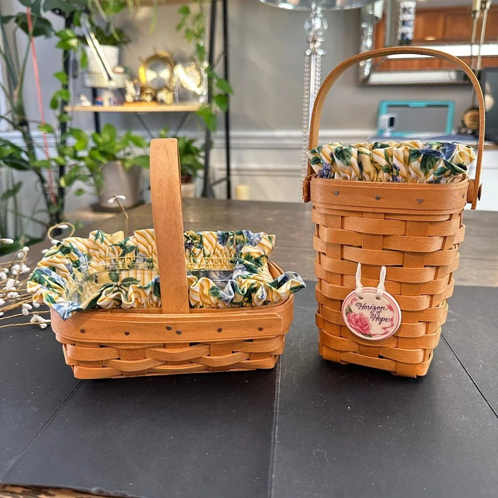 Longaberger‎ Horizons of Hope 2 Piece Yellow Floral Small Baskets Vintage '90s